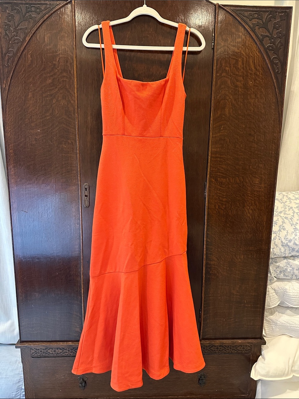 Anthropologie Bright Orange Square-Neck Maxi Dress